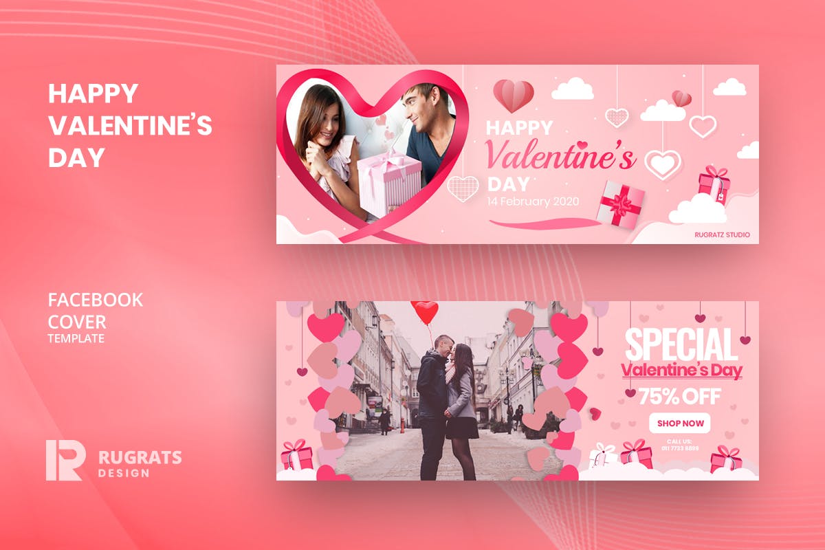 情人节主题Facebook主页封面设计模板素材库精选 Valentine’s R1 Facebook Cover Template插图
