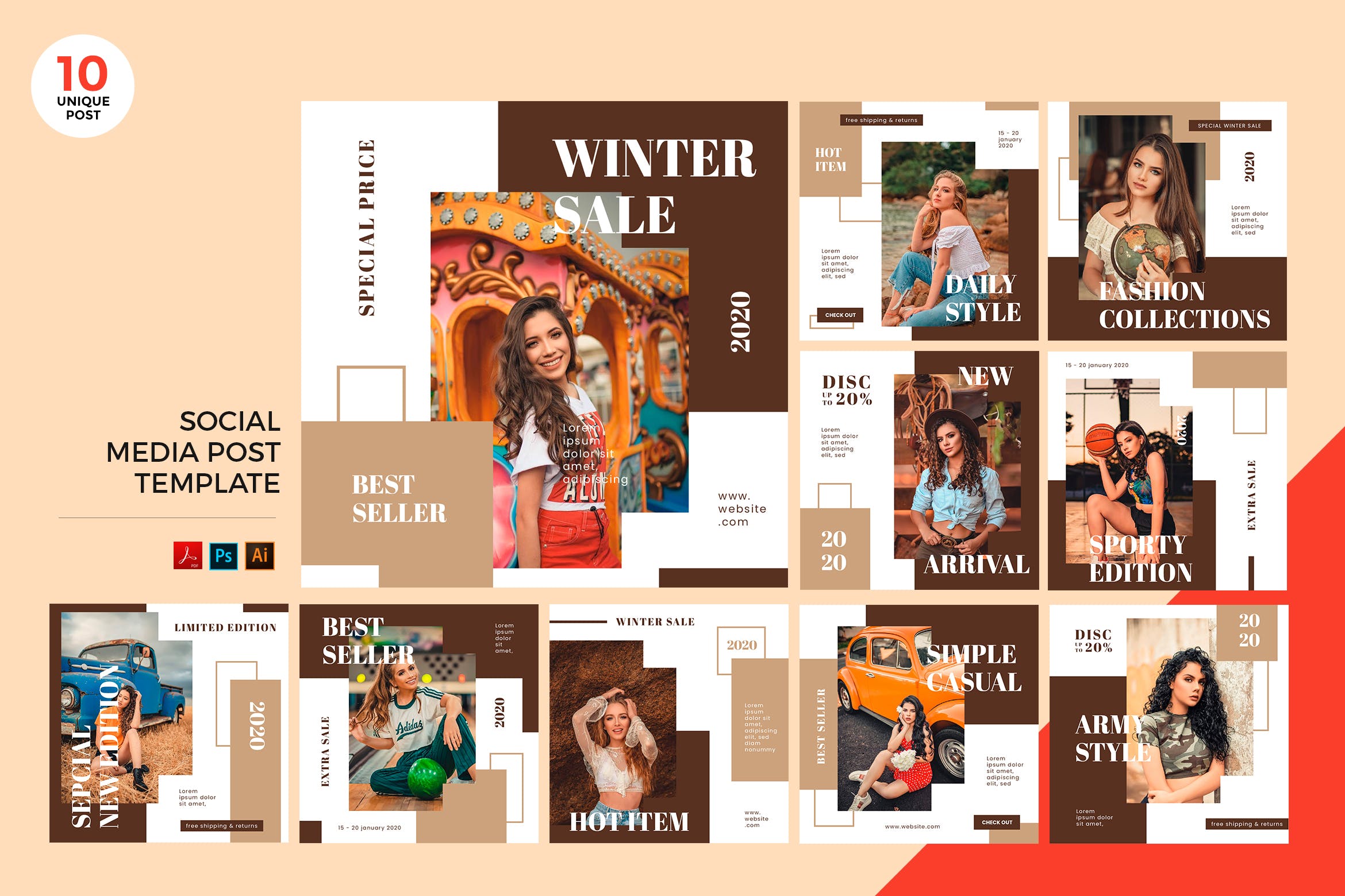 时尚品牌冬季销售主题社交媒体设计素材包 Winter Sale Fashion Social Media Kit PSD & AI插图