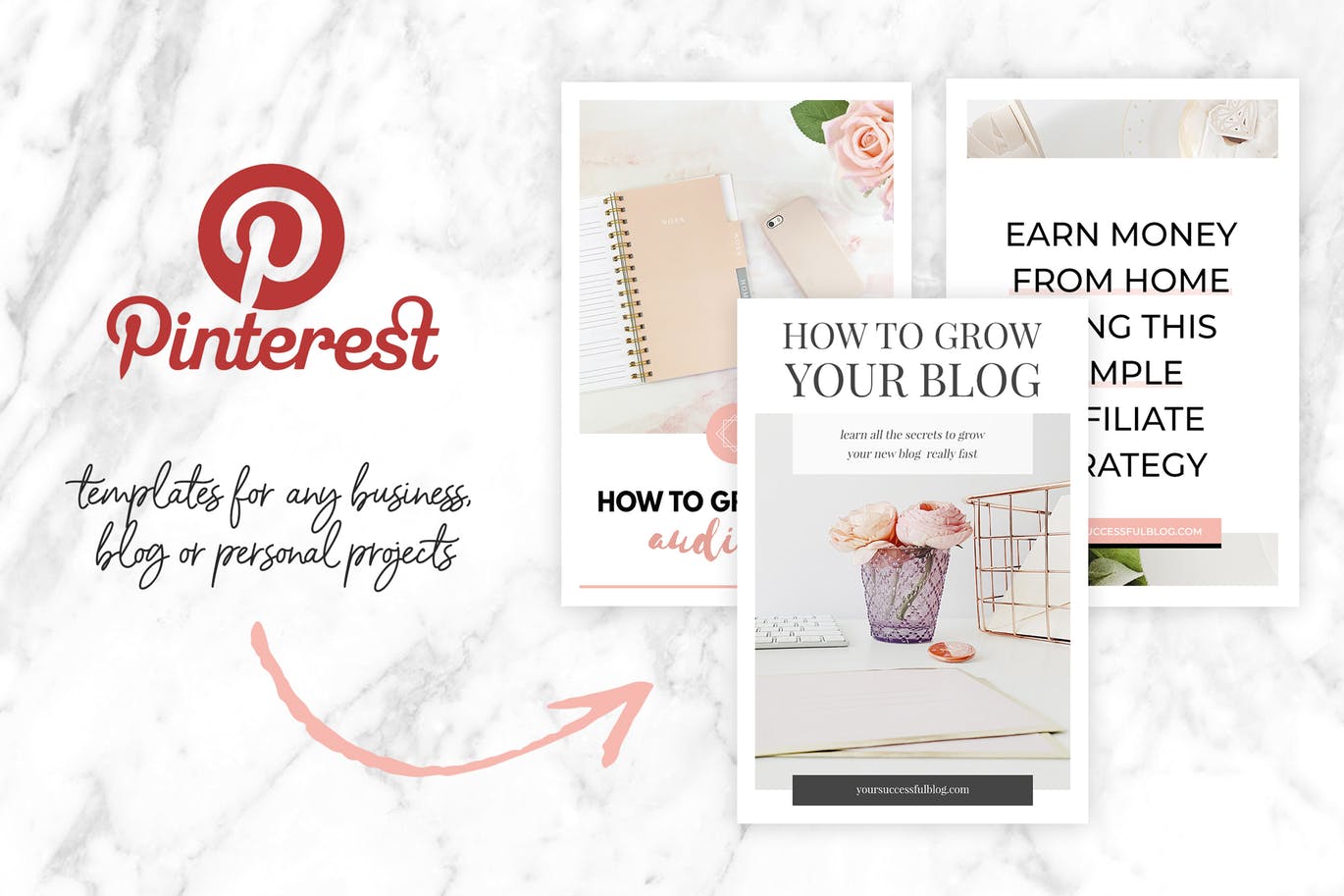 10款粉色主题Pinterest社交贴图广告设计模板素材库精选v2 Canva Pinterest Templates V.2插图(1)
