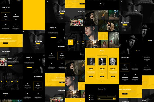 酷黑风格创意团队网站设计模板素材库精选 Derick Creative Website UI Kit插图(1)