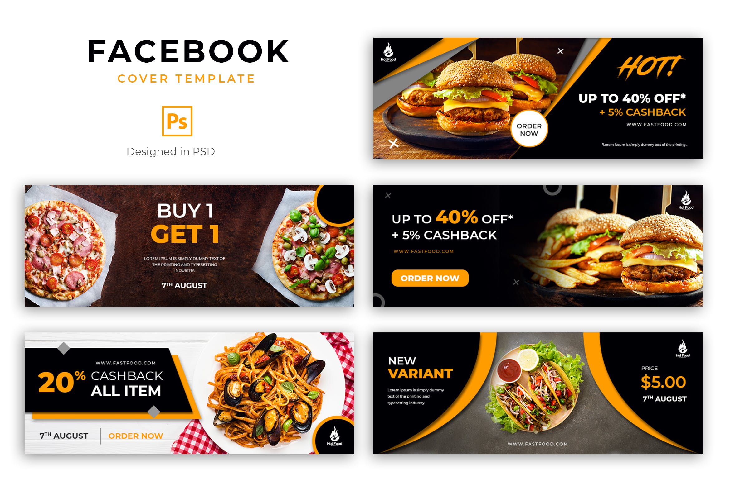 美食店Facebook社交推广营销设计封面模板16设计网精选 Food Facebook Cover Template插图