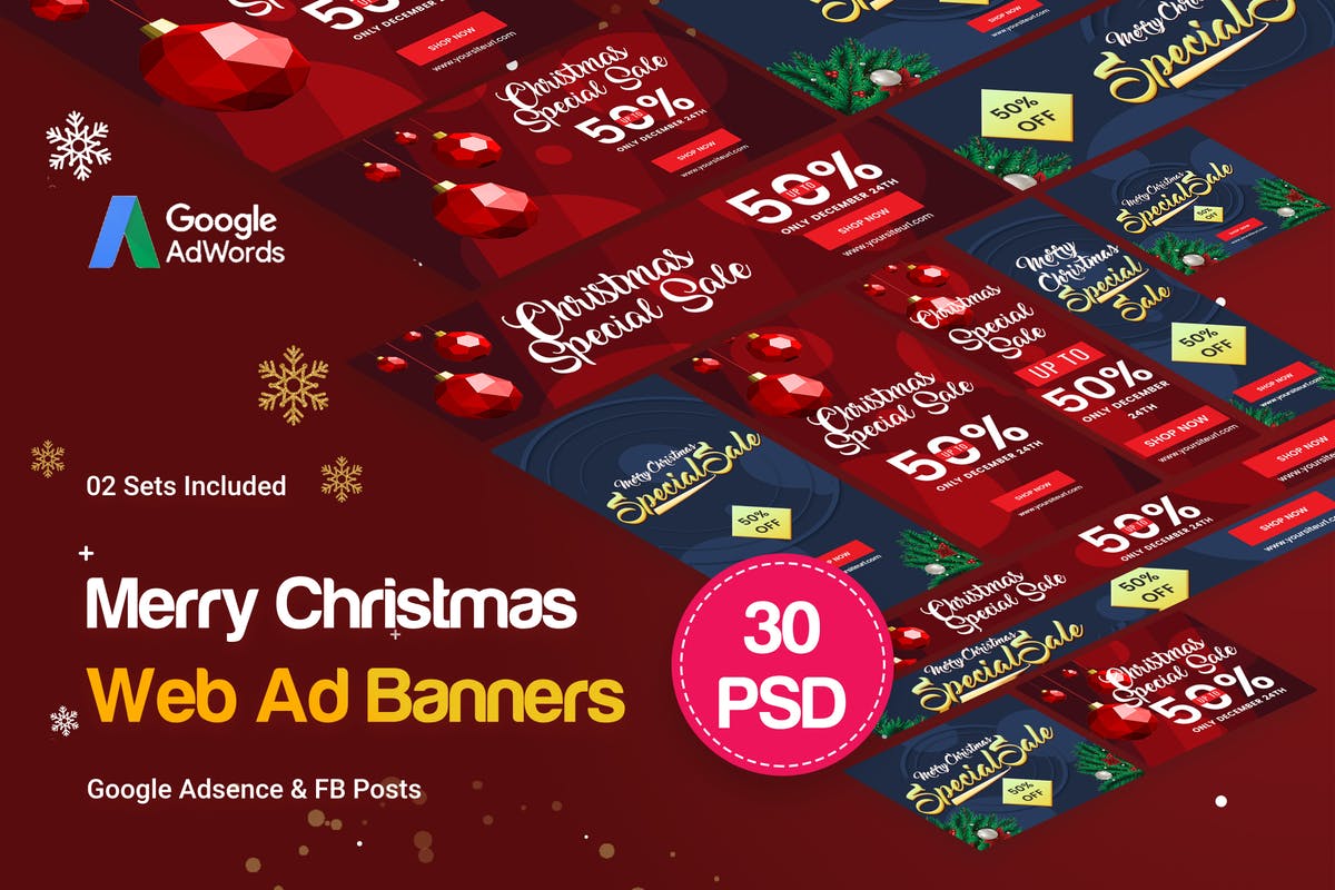 圣诞节主题促销活动广告Banner设计模板 Merry Christmas Banners Ad插图