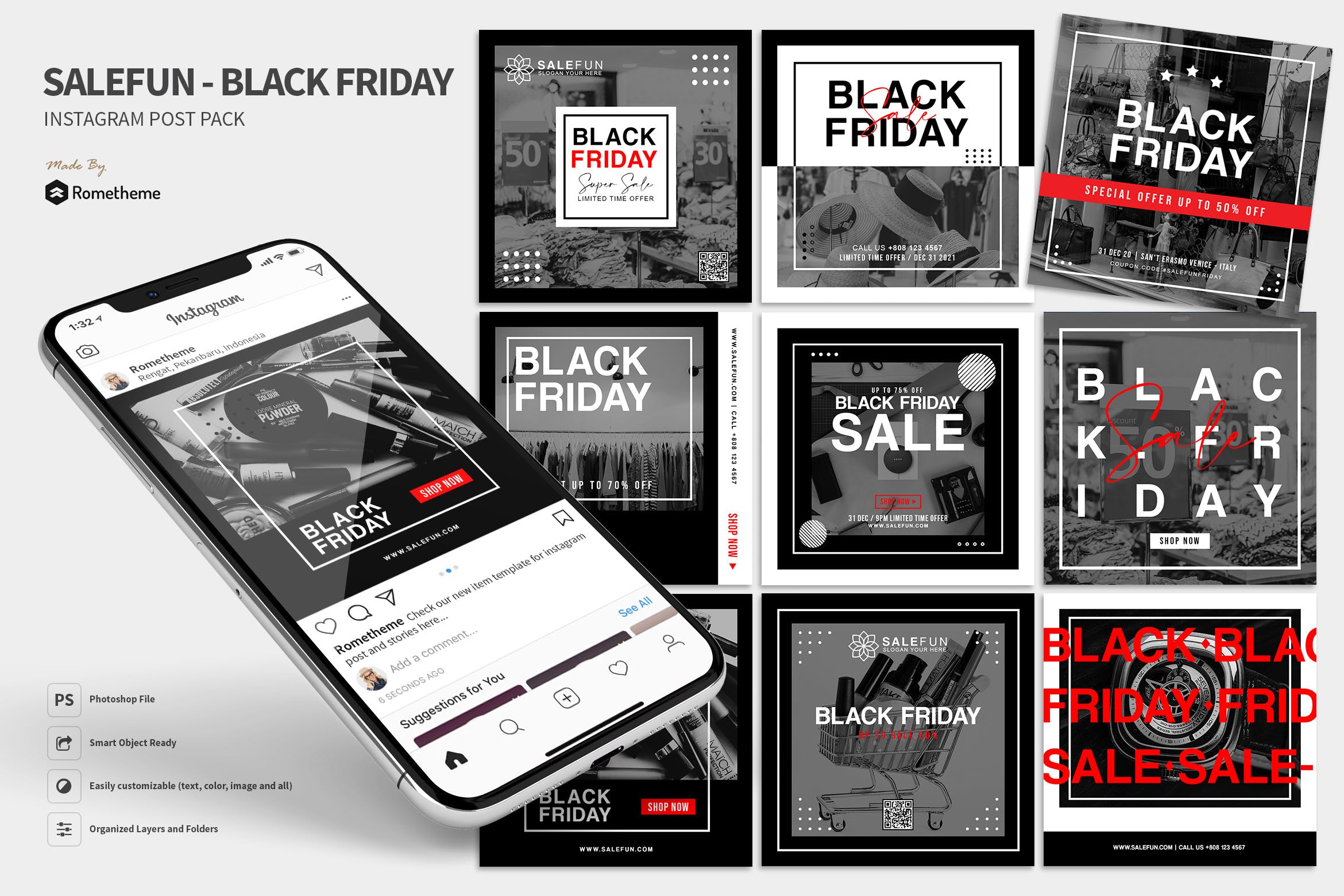 黑色星期五促销活动广告Instagram贴图设计模板16设计网精选 Salefun – Black Friday Promotion Instagram Post HR插图