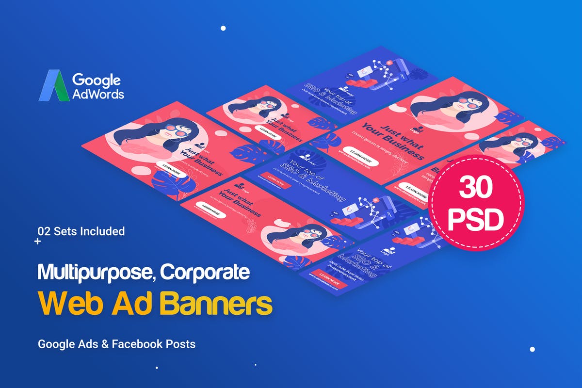 30款谷歌&Facebook广告Banner设计PSD模板 Multipurpose, Corporate Banners Ad插图