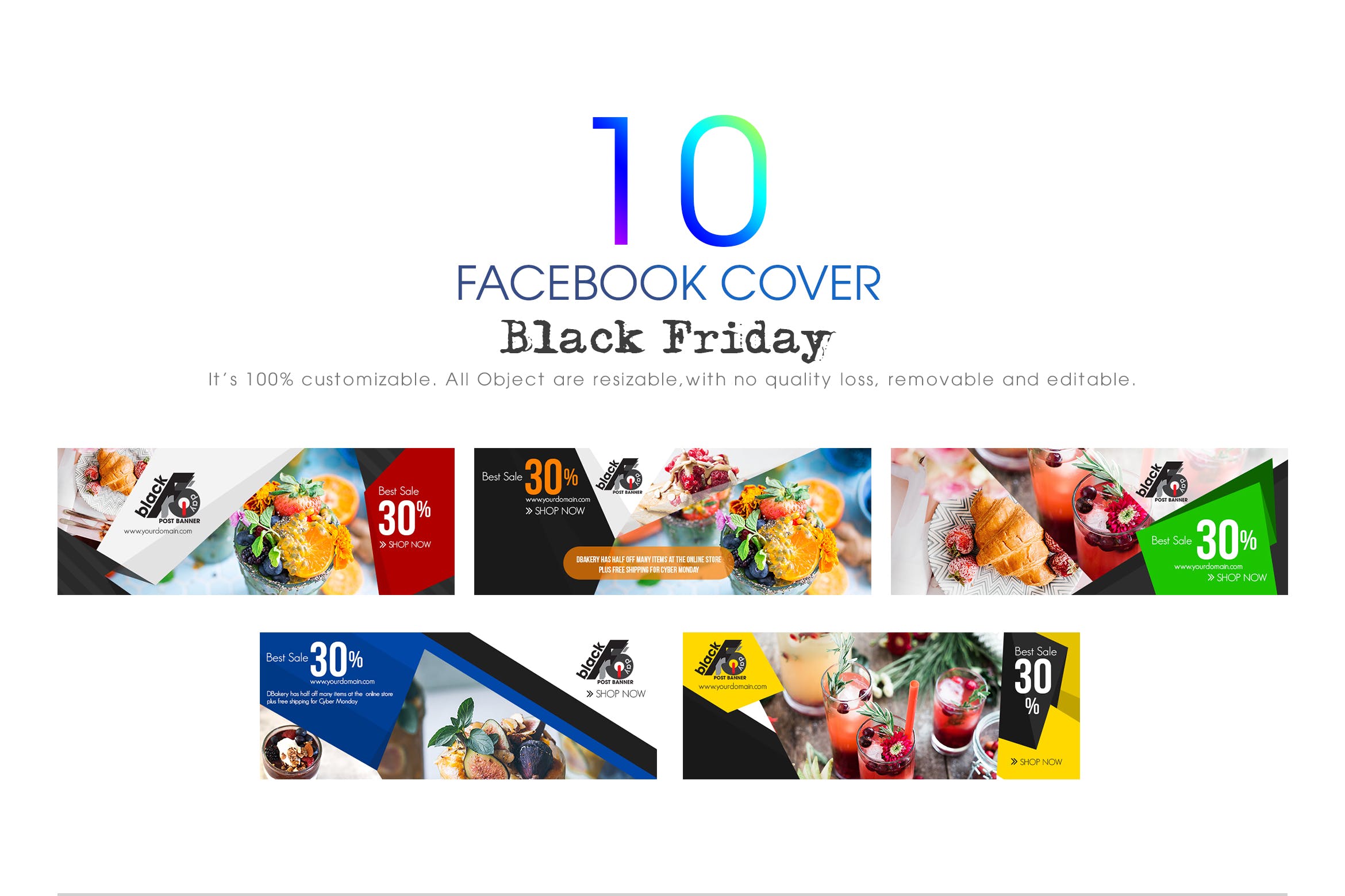 10款Facebook社交平台黒五购物广告Banner设计模板素材库精选 10 Facebook Cover-Black Friday插图