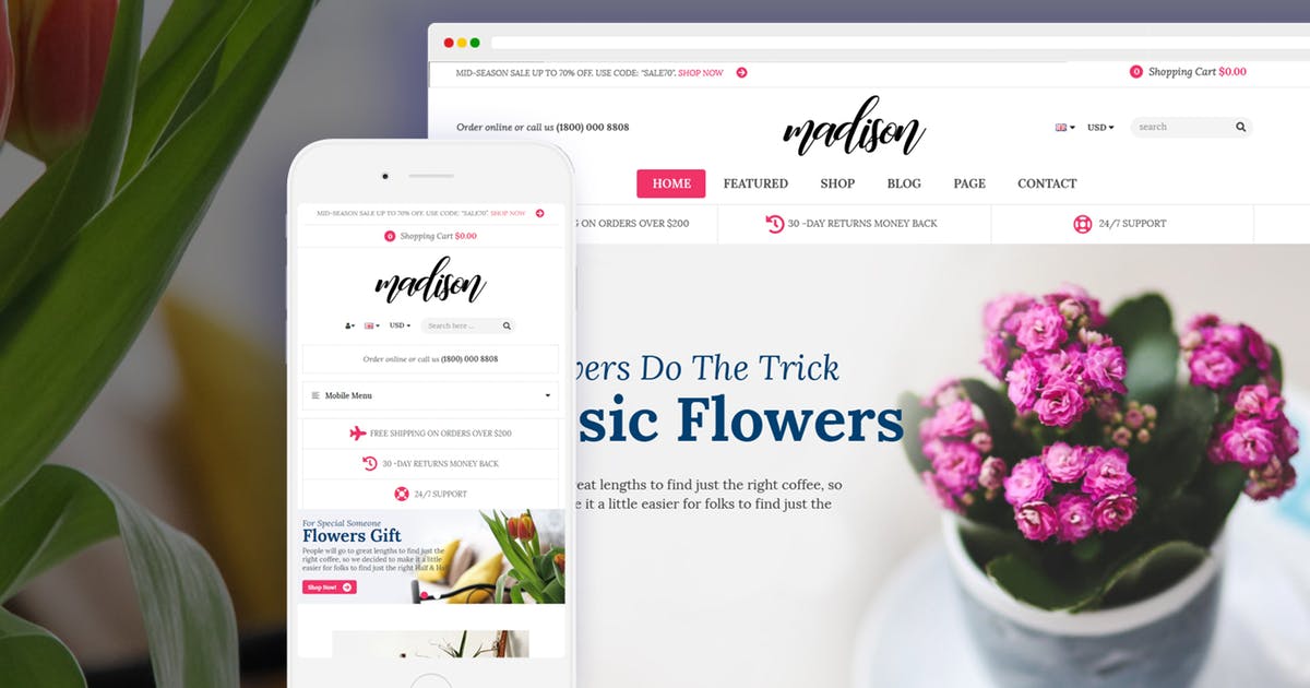 鲜花/绿植/盆栽预订电商网站Shopify主题模板素材库精选 Madison – Flowers, Plant, Gardening Shopify Theme插图
