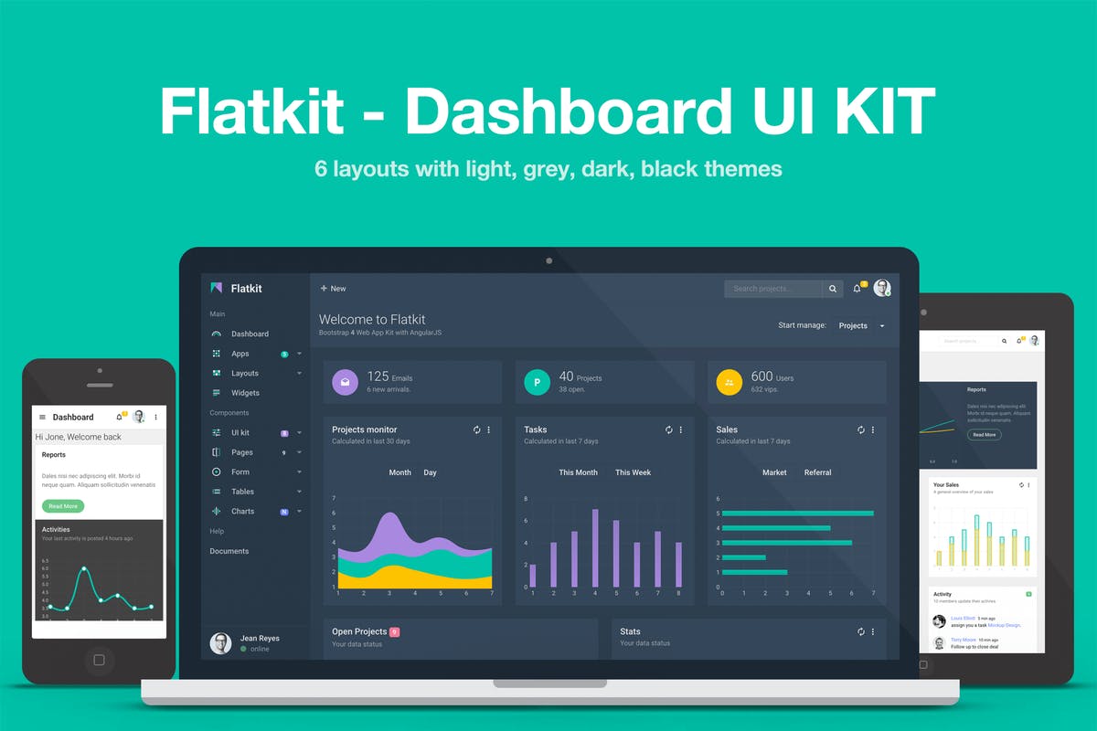 数据统计风格网站后台管理界面HTML模板普贤居精选 Flatkit – Dashboard UI KIT插图