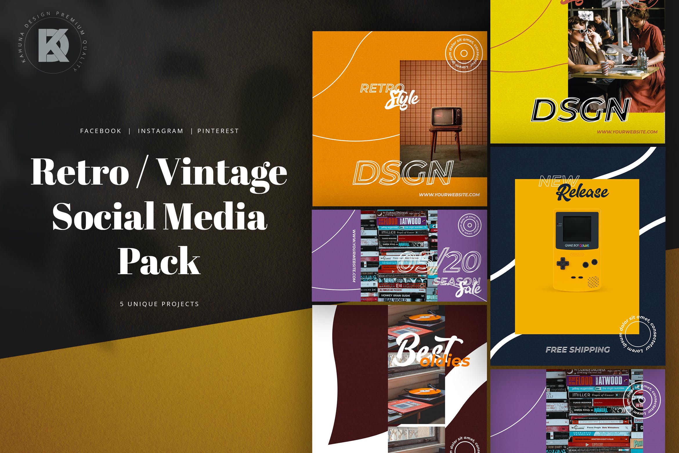 复古设计风格社交媒体设计素材包 Retro Vintage Social Media Pack插图