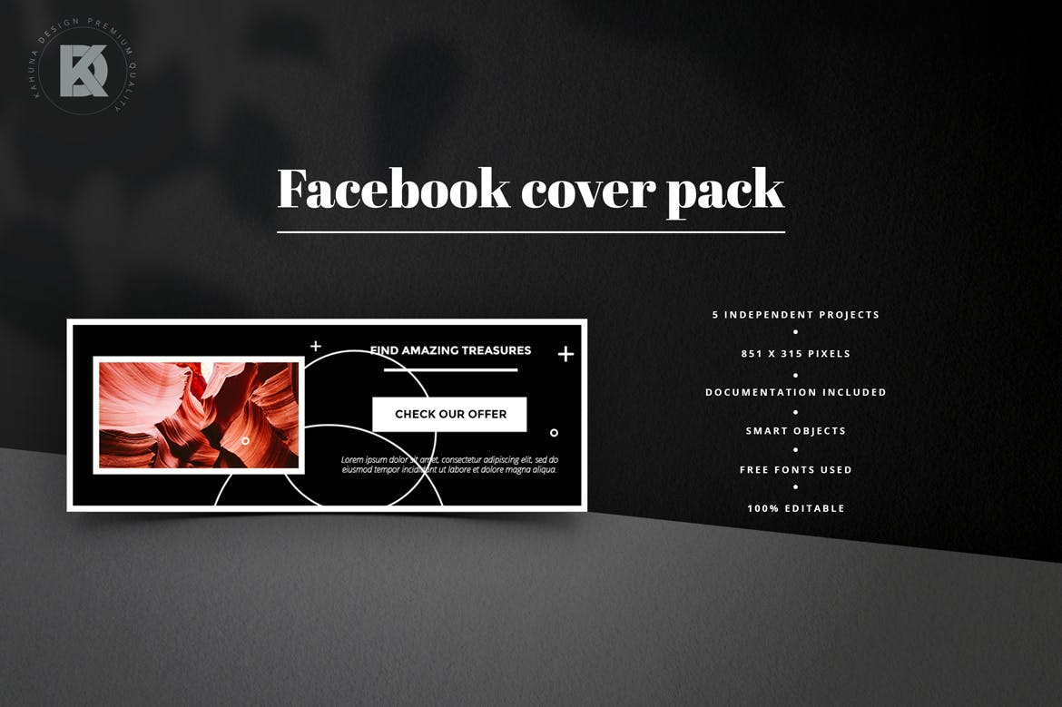 黑色背景Facebook主页封面设计模板素材库精选 Black Facebook Cover Pack插图(5)