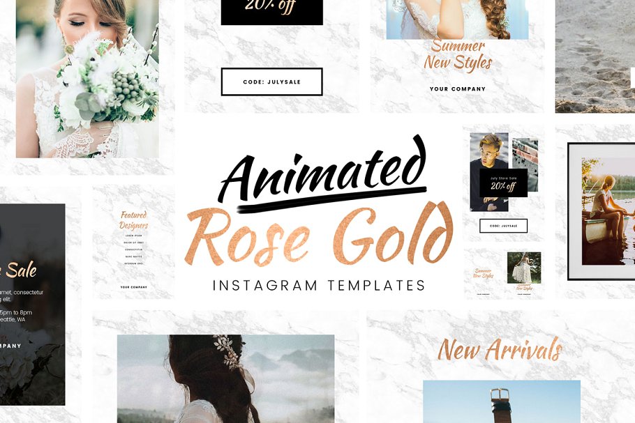 动态黄金配色Instagram模板16设计网精选 Animated Gold Instagram Templates插图