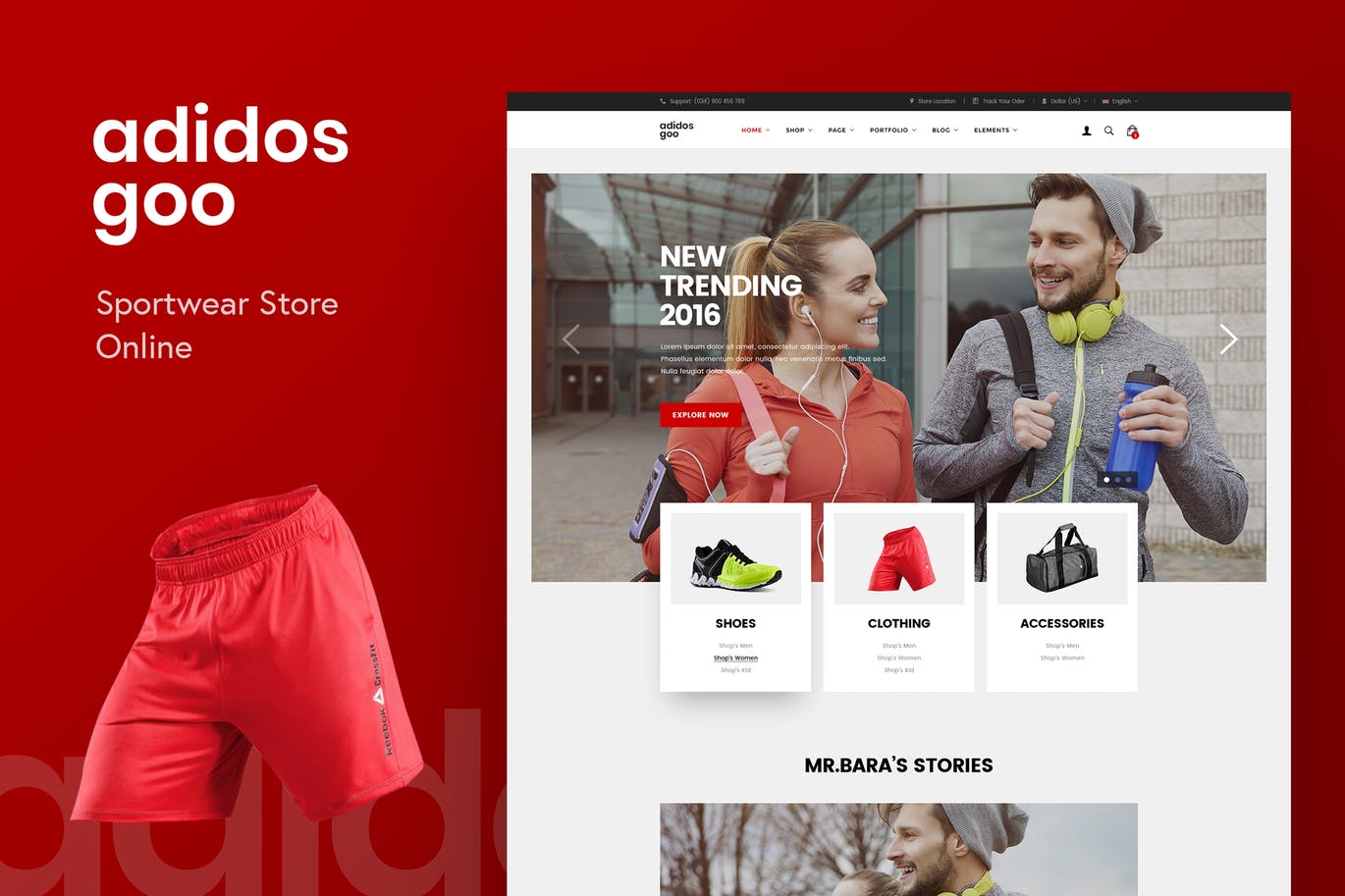 运动服装网上商城设计PSD模板素材库精选 Adidosgoo – Sportwear Store Online PSD插图