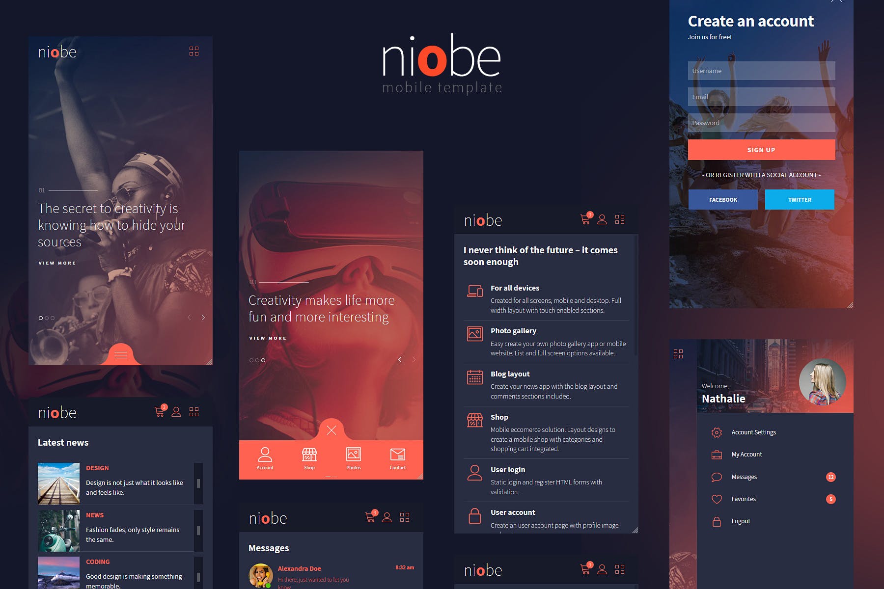 时尚暗色调H5手机网站模板16设计网精选素材 Niobe – Html Mobile Template插图