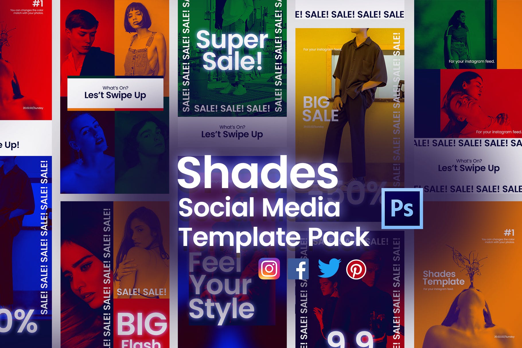 18款社交媒体品牌推广贴图设计PSD模板素材库精选 Shades Post + Story Social Media Template – JJ插图(1)