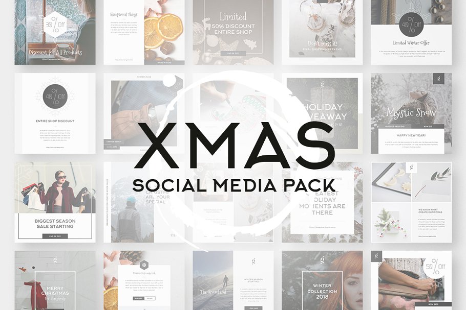 圣诞冬季主题社交媒体贴图模板16设计网精选 XMAS Stylish Social Media Pack插图