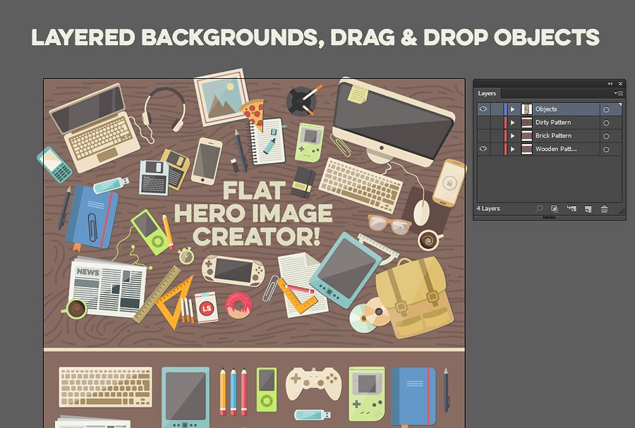 扁平设计风格巨无霸Banner16图库精选广告模板 Flat Hero Image Creator插图(4)