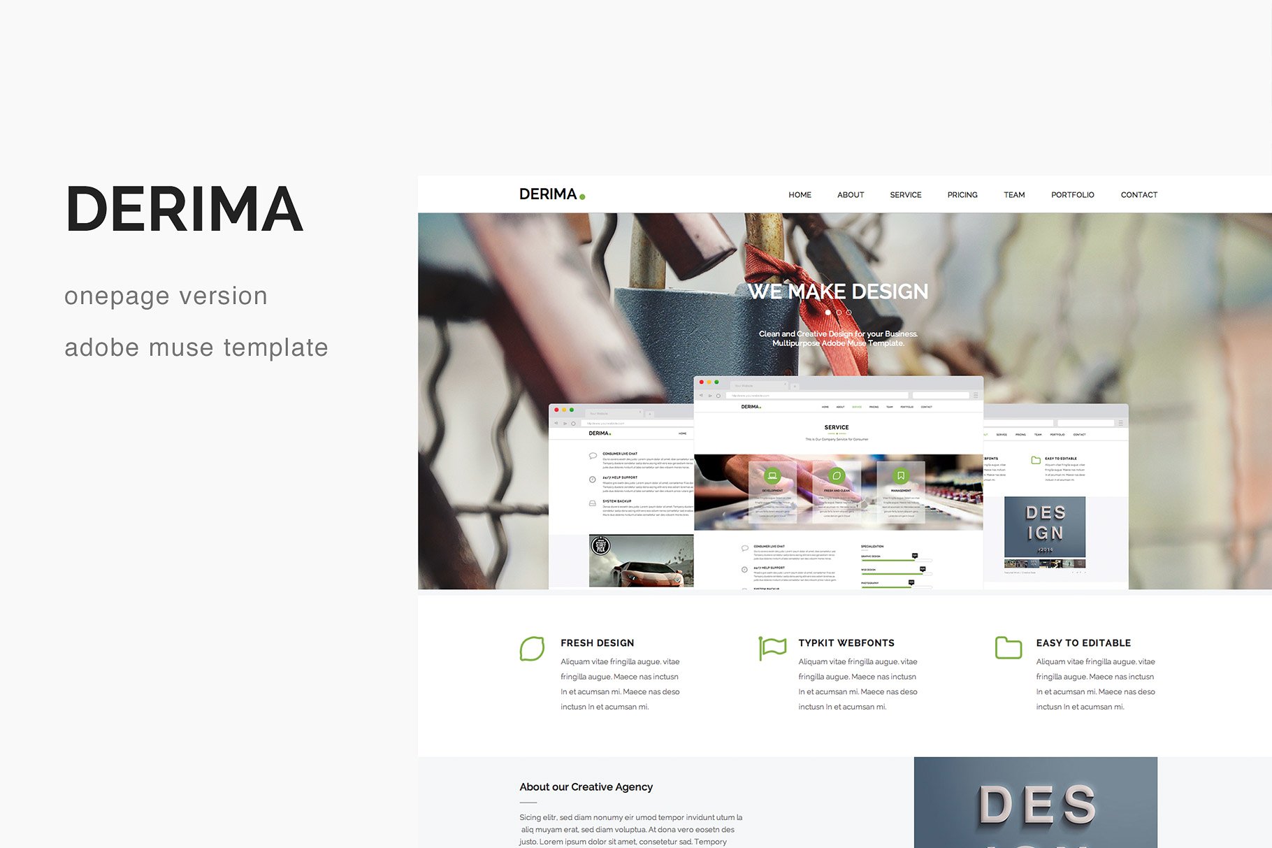 多用途视差创意单页网站设计Muse模板非凡图库精选 Derima – One Page Muse Template插图