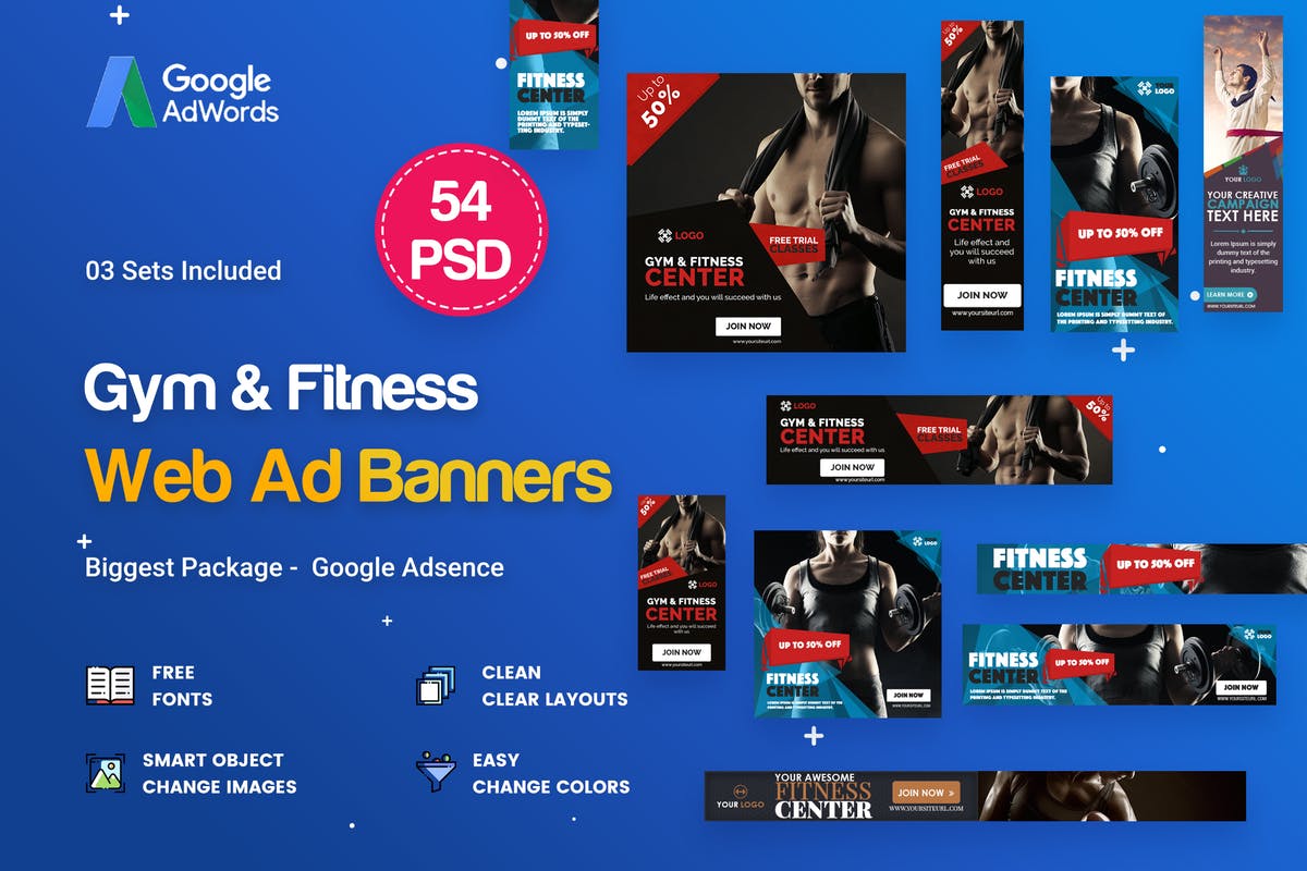 54款健身俱乐部行业Banner非凡图库精选广告模板 Fitness Banners Ad – 54 PSD插图