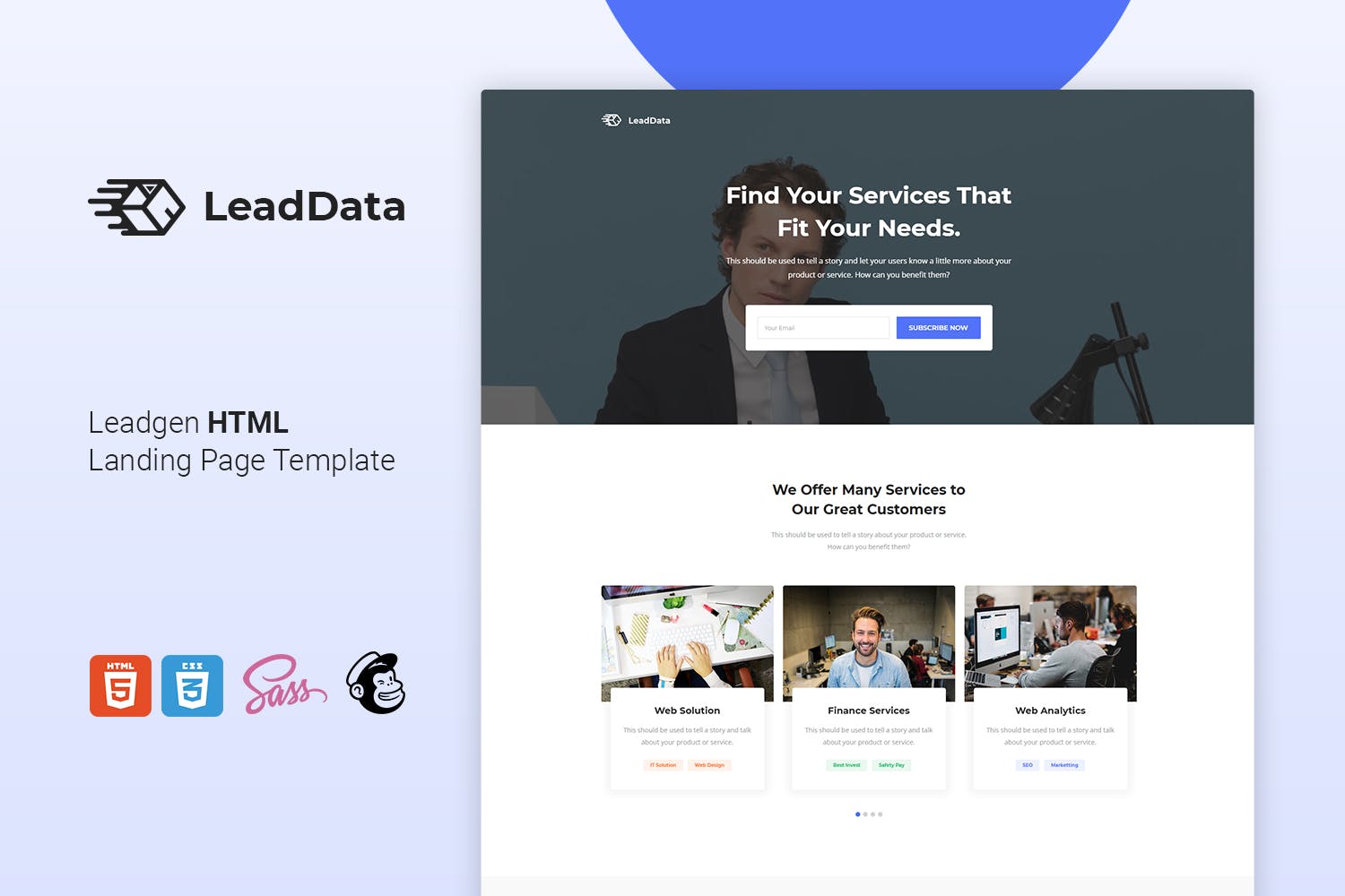 互联网业务企业官网着陆页HTML模板素材库精选 LeadData – Lead Generation HTML Landing Page插图