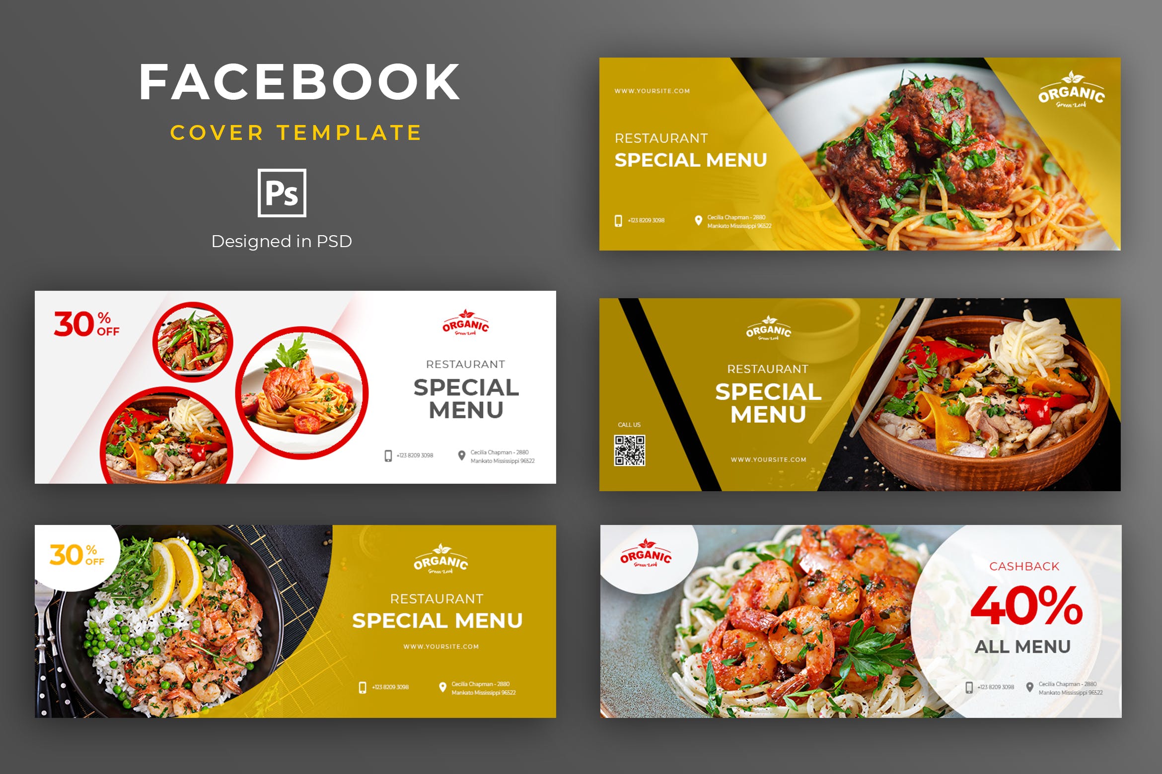 餐厅美食品牌推广Facebook主页封面设计模板16图库精选 Food and Resto Facebook Cover Template插图