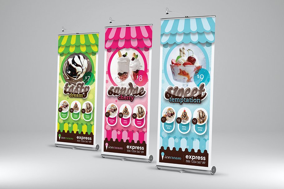 雪糕甜品品牌易拉宝X展架广告模板 My Ice Cream – Roll-Up Banner插图(1)