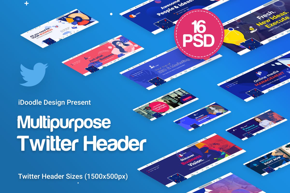 Twitter社交媒体Banner&广告设计模板素材库精选 Twitter Headers Multipurpose, Business Ad插图