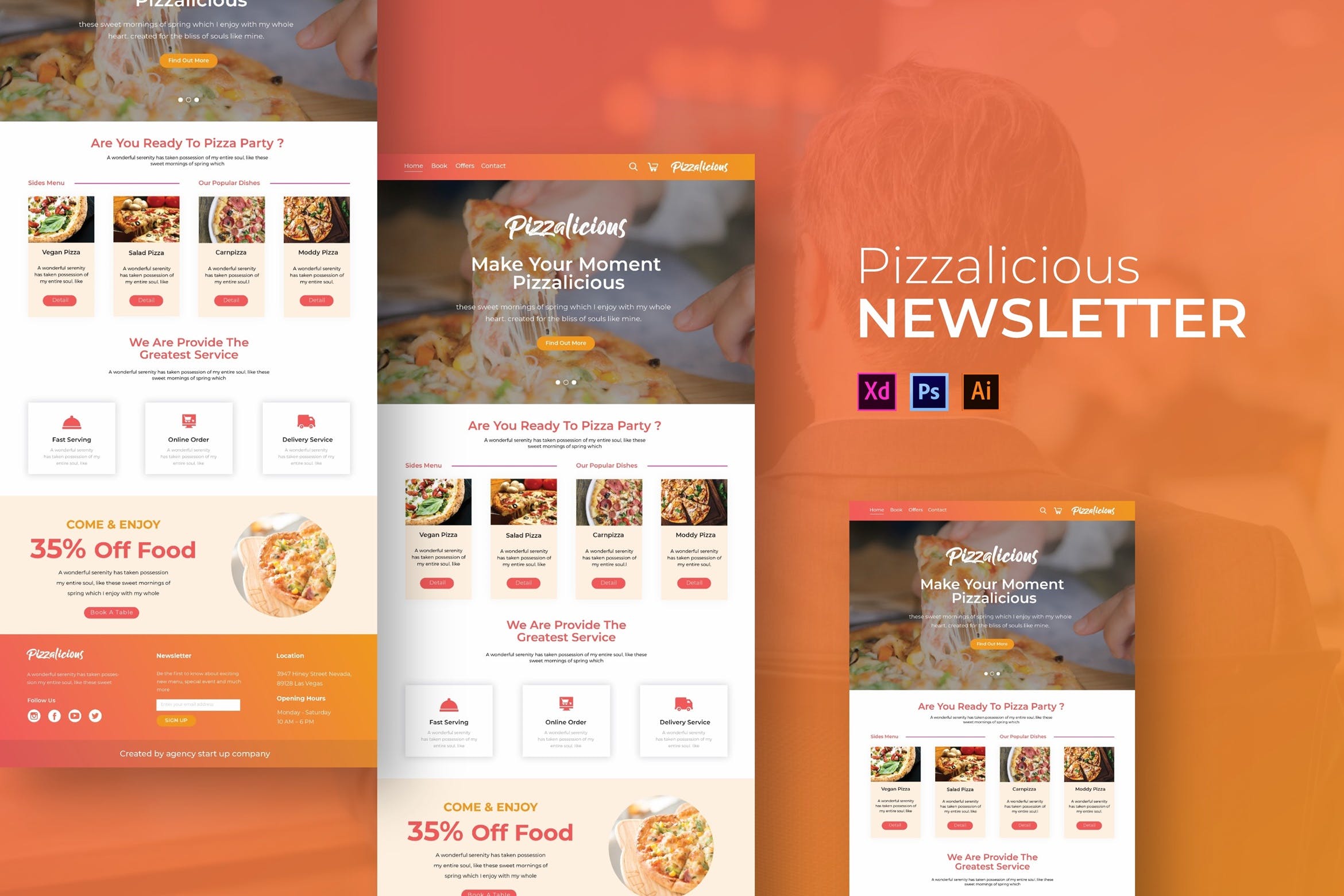 披萨美食网站邮件订阅设计模板 Pizzalicious | Newsletter插图