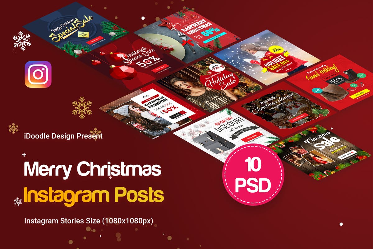 圣诞节假日折扣促销Instagram图片模板16设计网精选 Holiday Sale, Christmas Instagram Posts插图