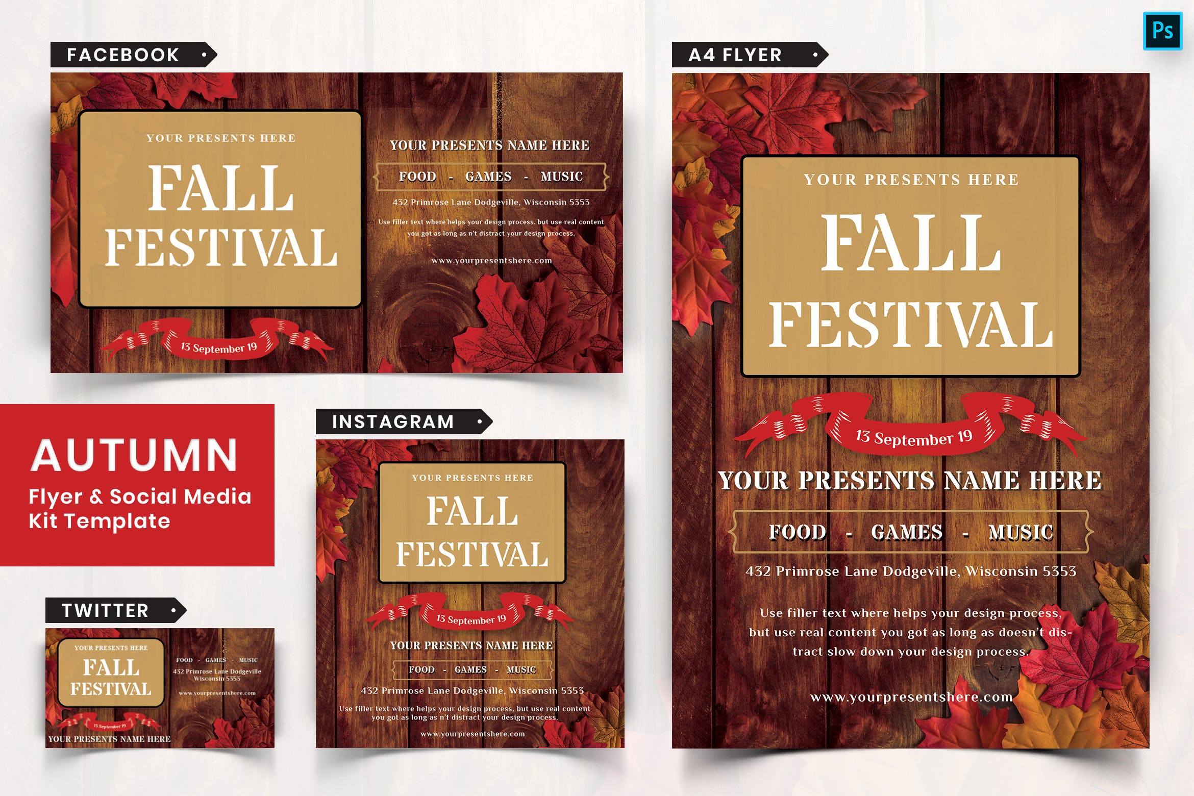 秋季节日传单和&社交媒体设计模板16设计网精选套装06 Autumn Festival Flyer & Social Media Pack-06插图