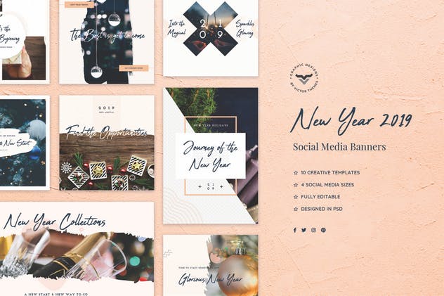新年祝福社交媒体营销推广物料设计素材 New Year Social Media Banners插图(1)