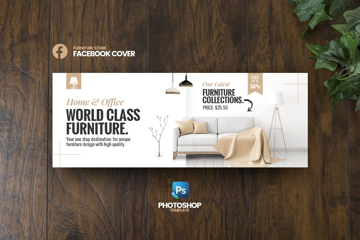 家具品牌/促销活动Facebook封面&Banner16设计网精选广告模板 Best Furniture Facebook Cover template插图