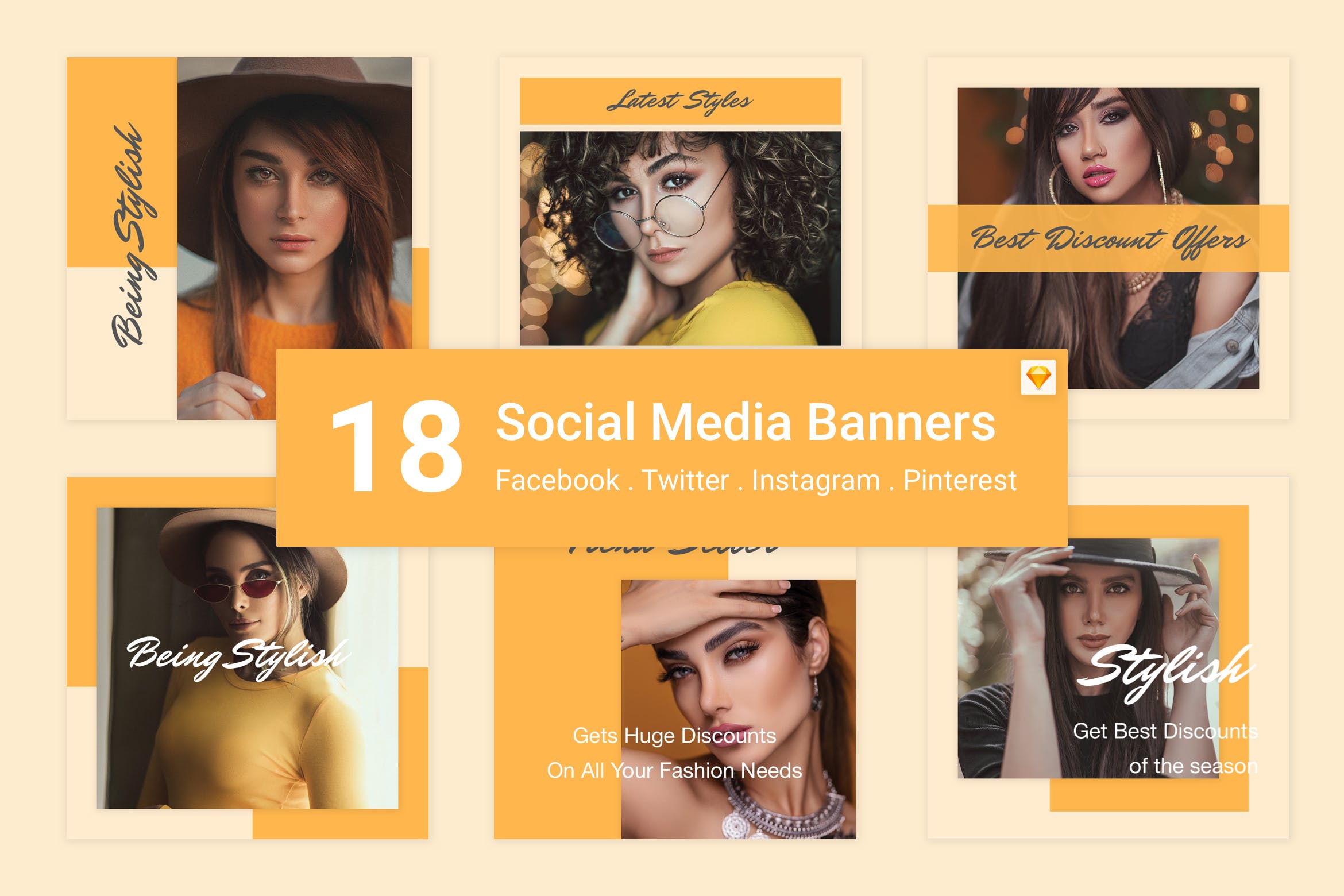 18款社交媒体自媒体Banner广告图设计模板v3[SKETCH] 18 Social Media Banners Kit (Vol. 3) for Sketch插图