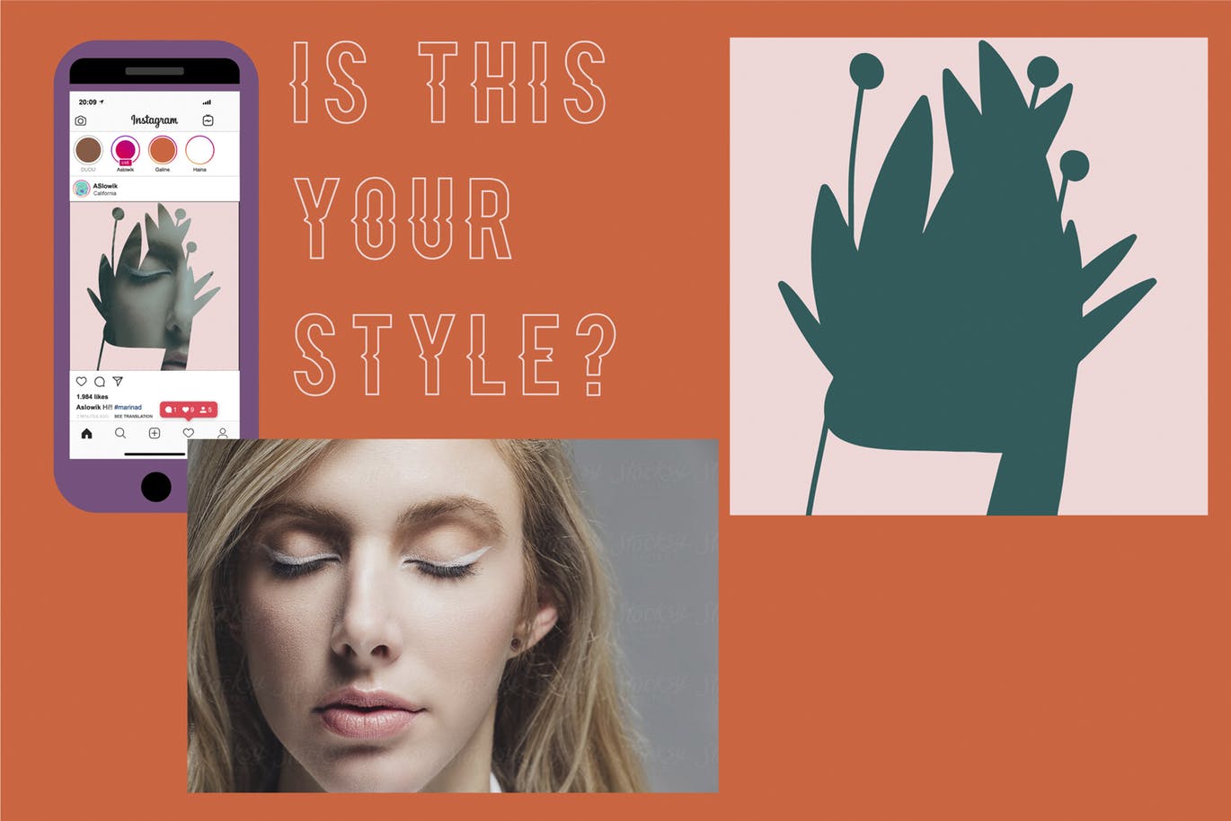 现代艺术剪影风格Instagram贴图设计PSD模板16图库精选 Modern shape photo mask for Insta插图(5)