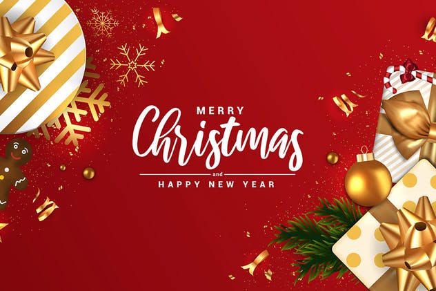 圣诞节新年深红色Banner素材库精选广告模板 Merry Christmas and Happy New Year banners插图(3)