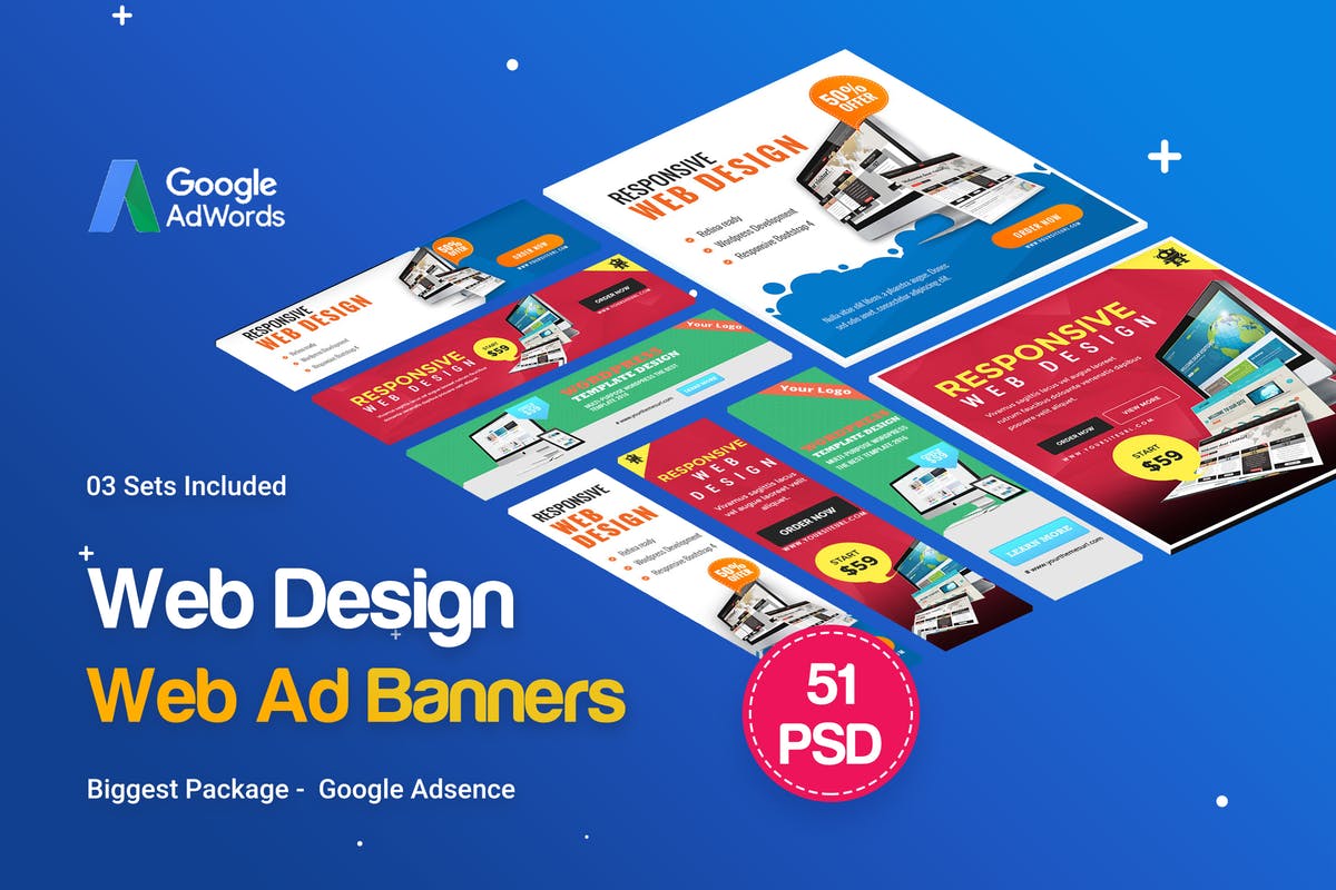 51个网站设计建站服务Banner素材库精选广告模板 Web Design Banner Ads – 51 PSD [03 Sets]插图