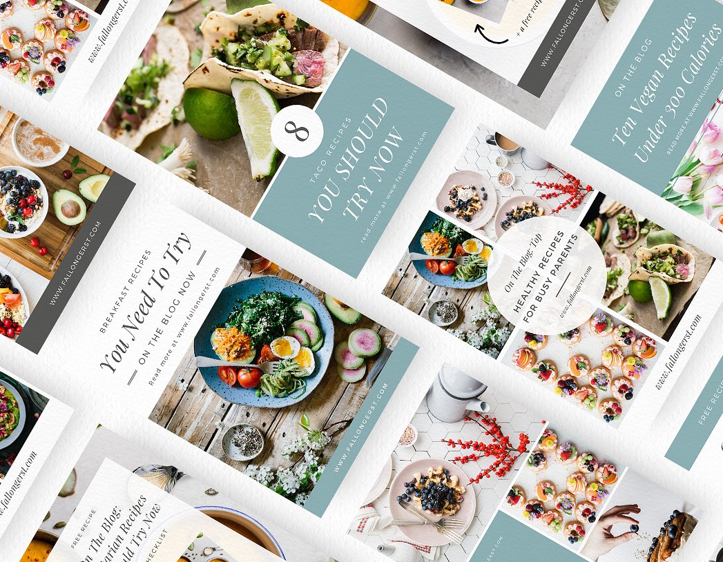 时髦的食物博客Canva模板16设计网精选下载 Food Blogger Pinterest Templates [jpg,pdf]插图(5)