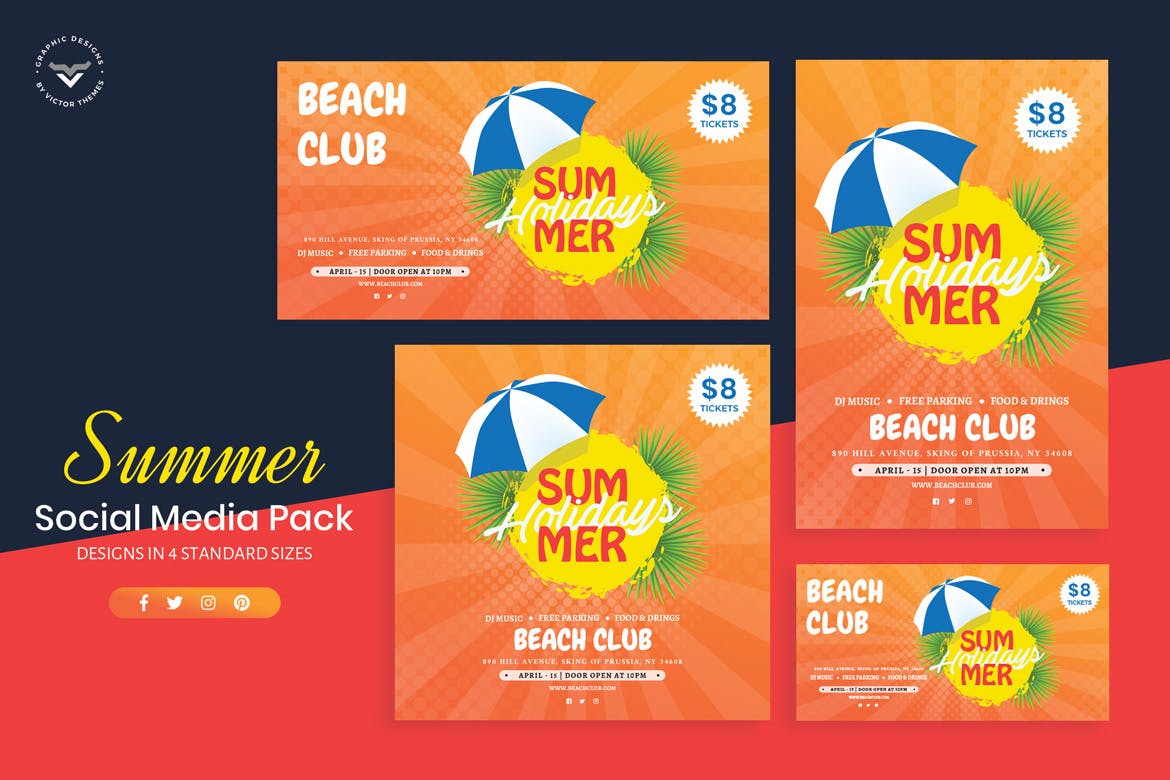 夏日主题社交媒体广告设计模板16图库精选 Summer Social Media Template插图(1)