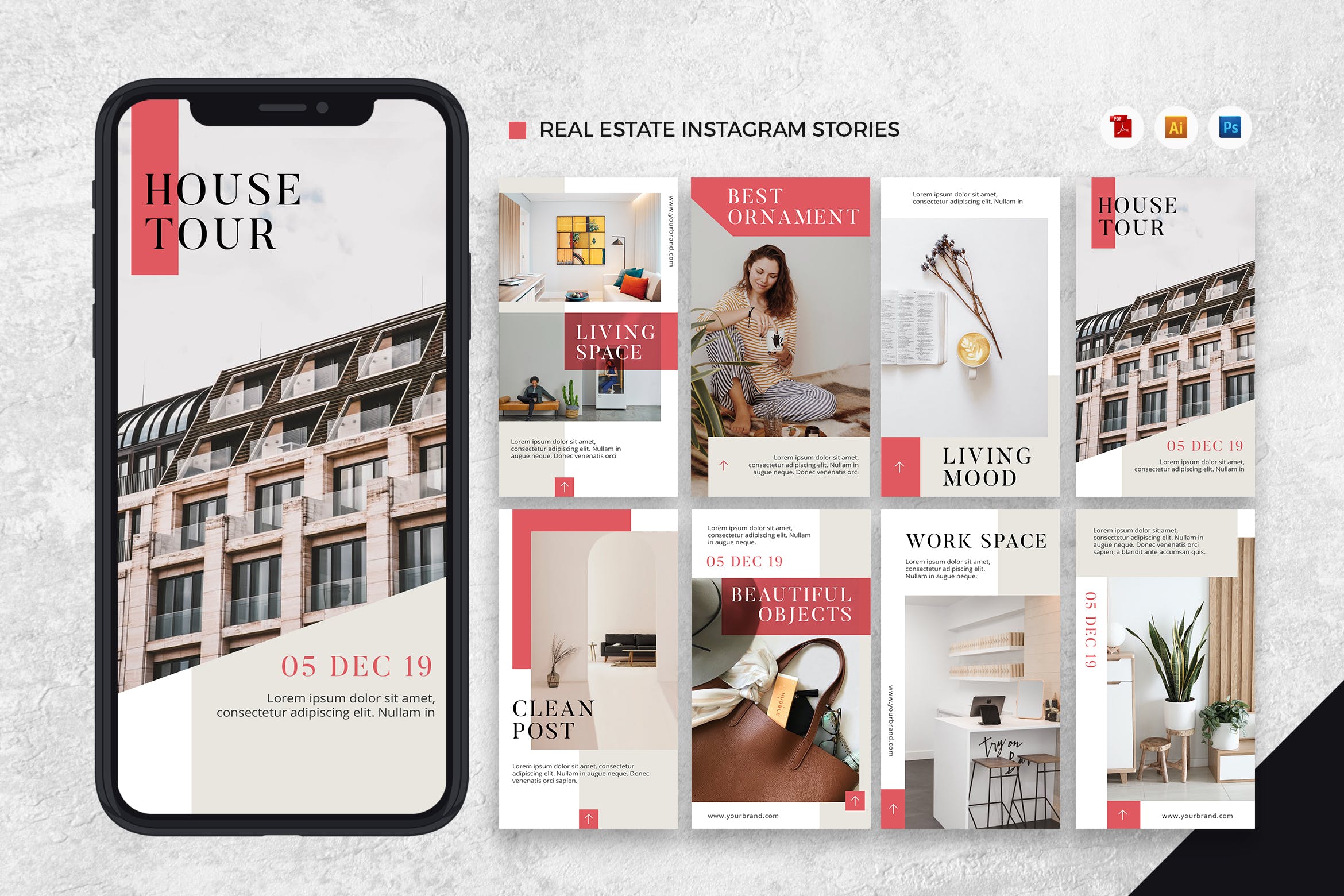 Instagrams设计房地产品牌故事推广设计模板普贤居精选[AI&PSD] Real Estate Instagram Stories AI and PSD Template插图