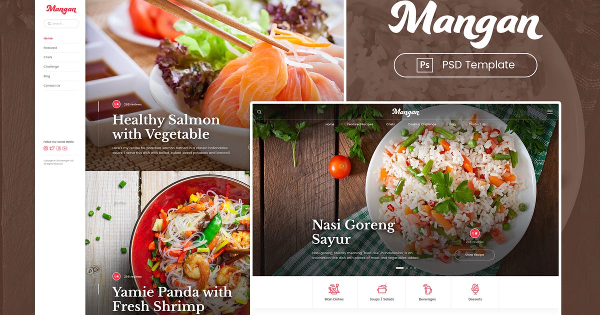 餐饮美食主题网站设计PSD模板素材中国精选 Mangan – Food Recipe Sharing PSD Template插图