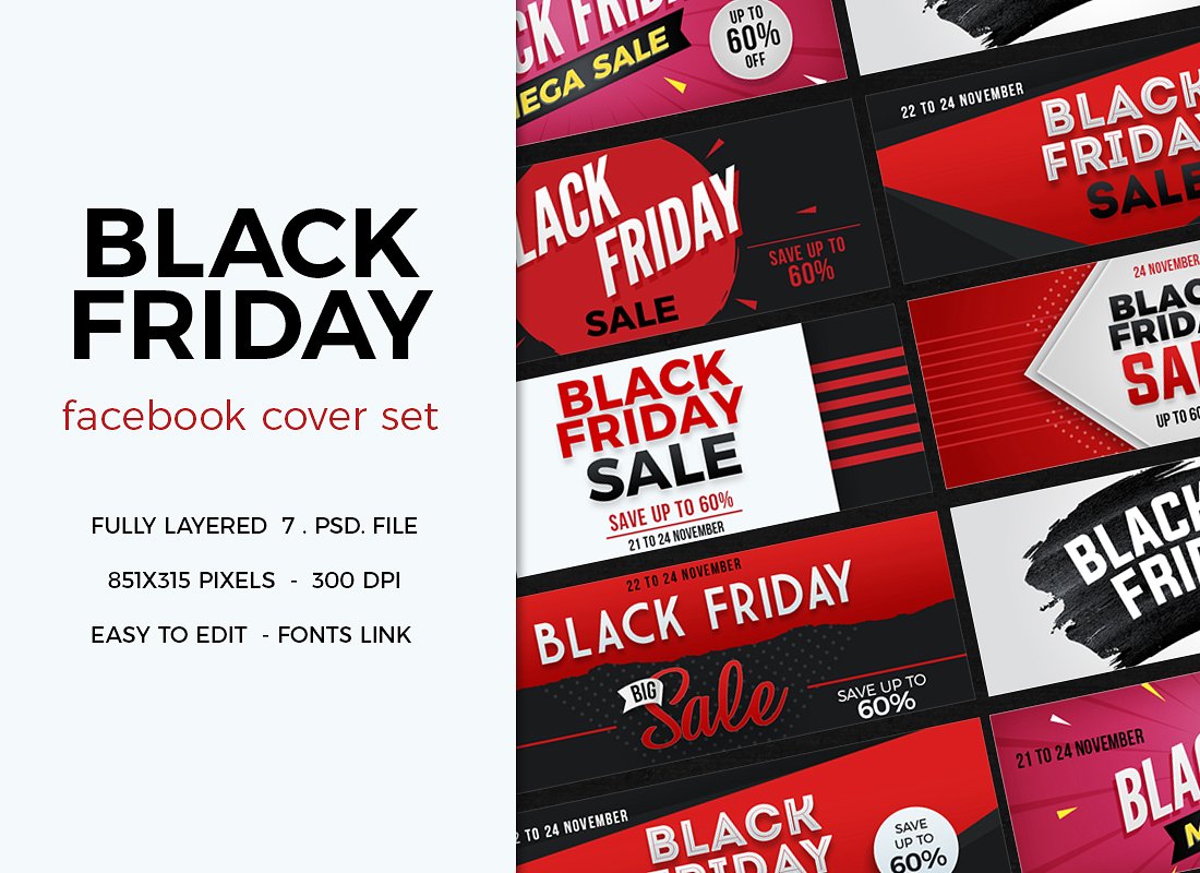 黑色星期五Facebook封面模板16设计网精选 Black Friday Facebook Cover插图