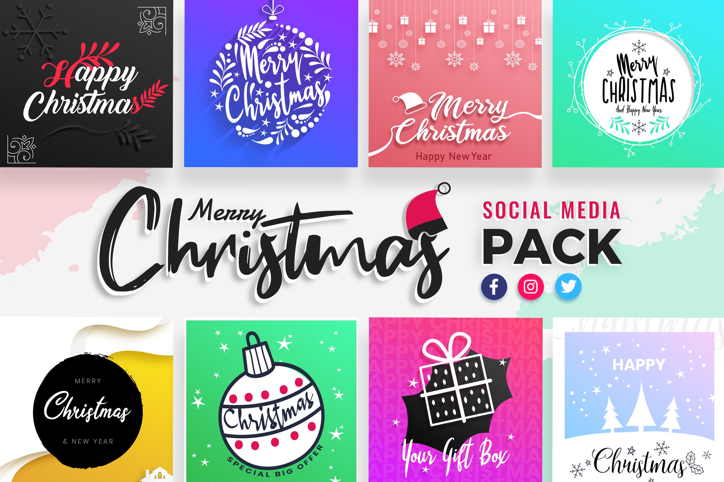 圣诞节主题社交媒体推广设计素材包 Christmas Social Media Templates插图