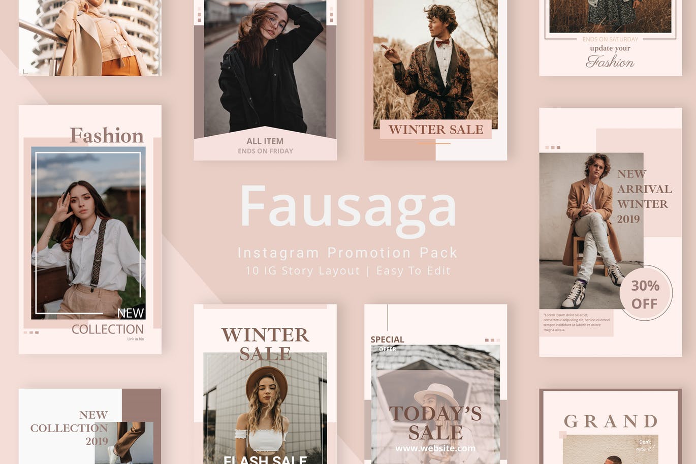 Instagram社交品牌服装促销广告设计模板素材库精选 Fausaga – Instagram Story Pack插图