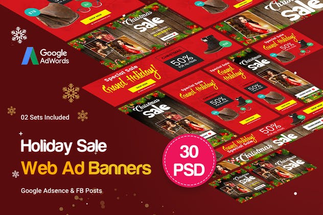 圣诞/黑五假日折扣销售Banner广告模板 Holiday Sale Banners Ad插图(1)