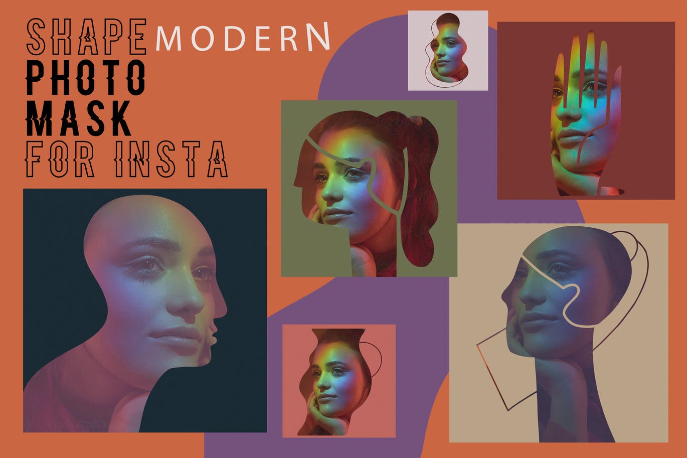 现代艺术剪影风格Instagram贴图设计PSD模板16图库精选 Modern shape photo mask for Insta插图