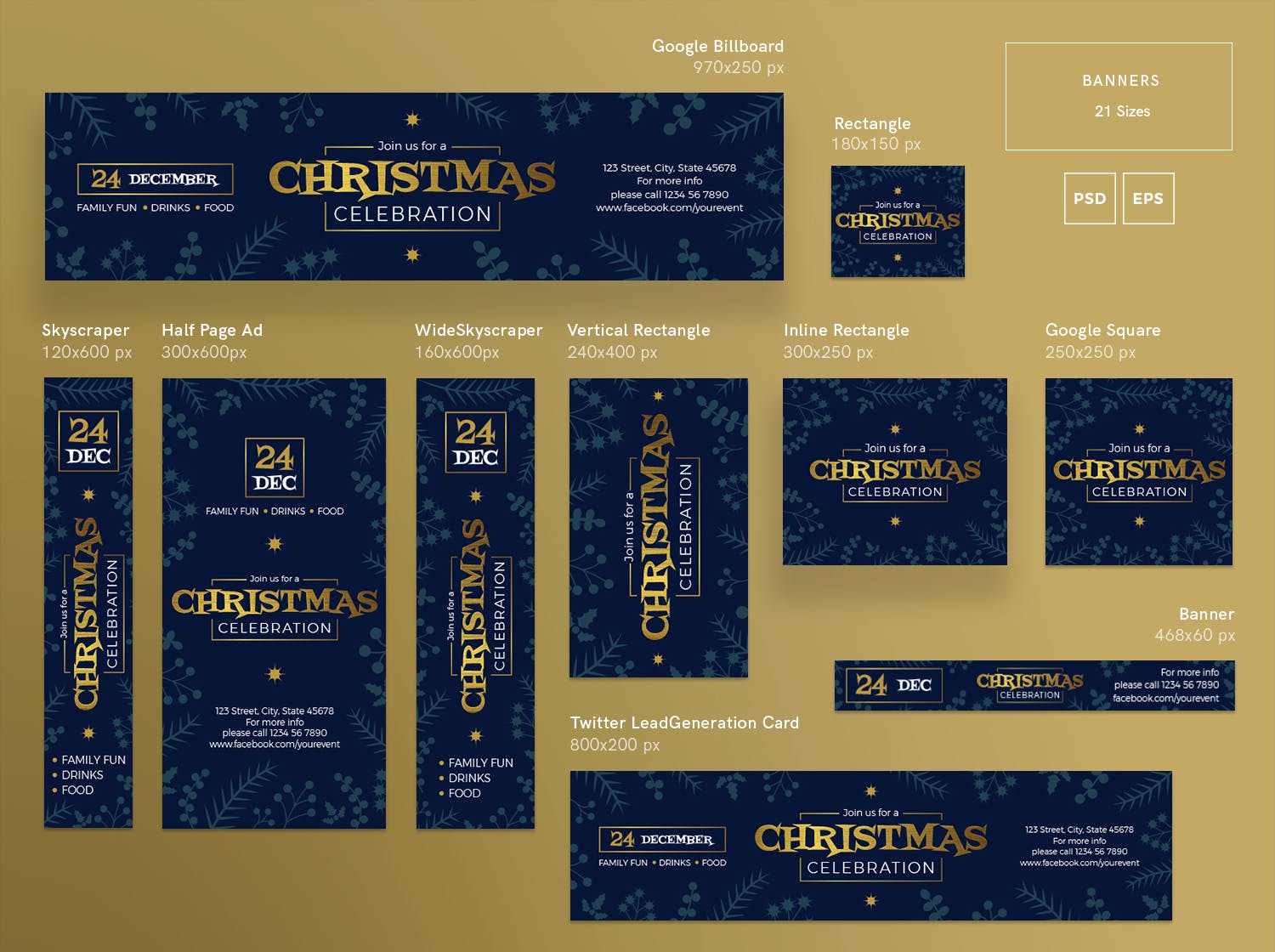 圣诞庆祝活动/圣诞促销广告Banner设计模板 Christmas Celebration Banner Pack Template插图(1)