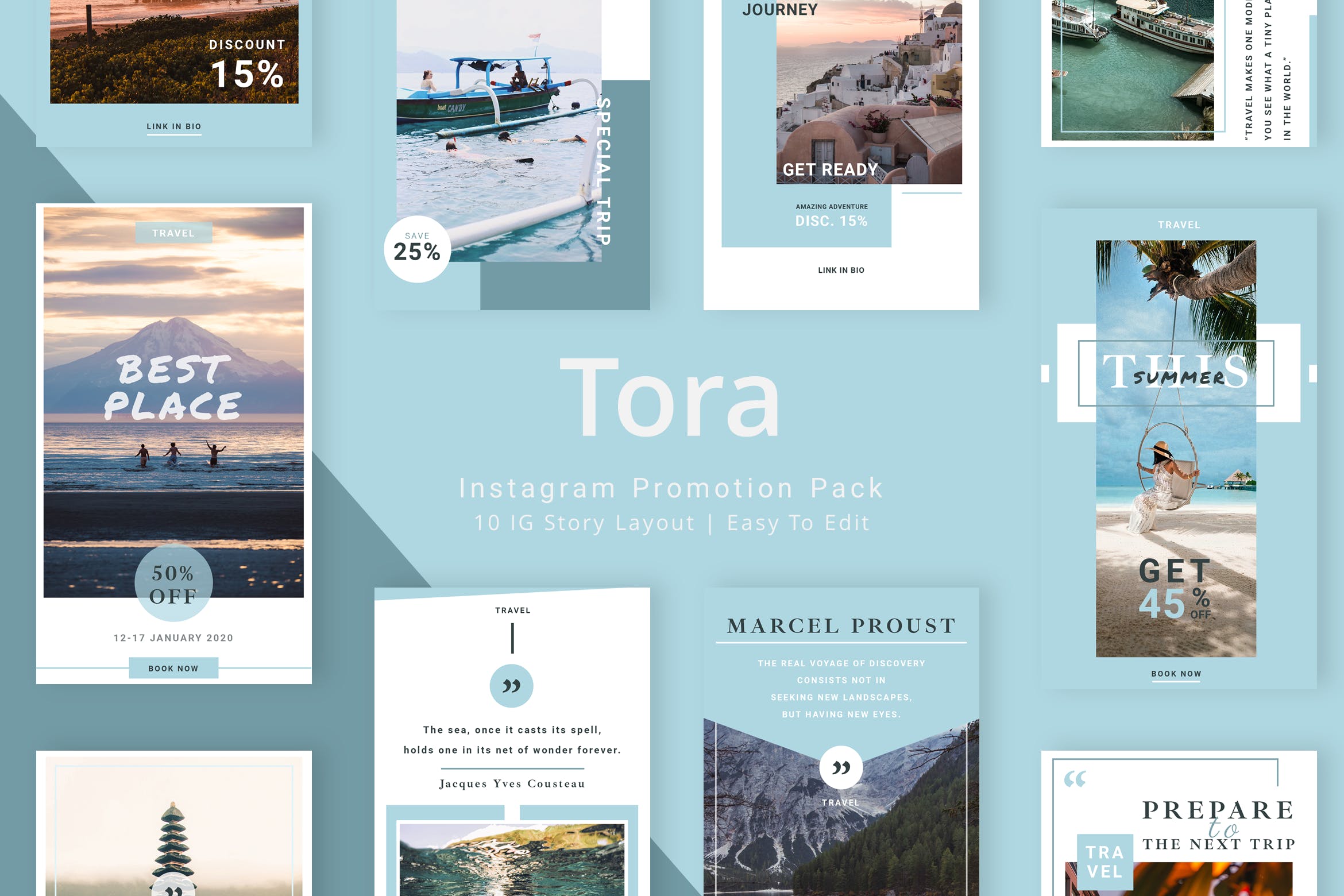 旅游品牌Instagram社交推广设计素材包 Tora – Instagram Story Pack插图