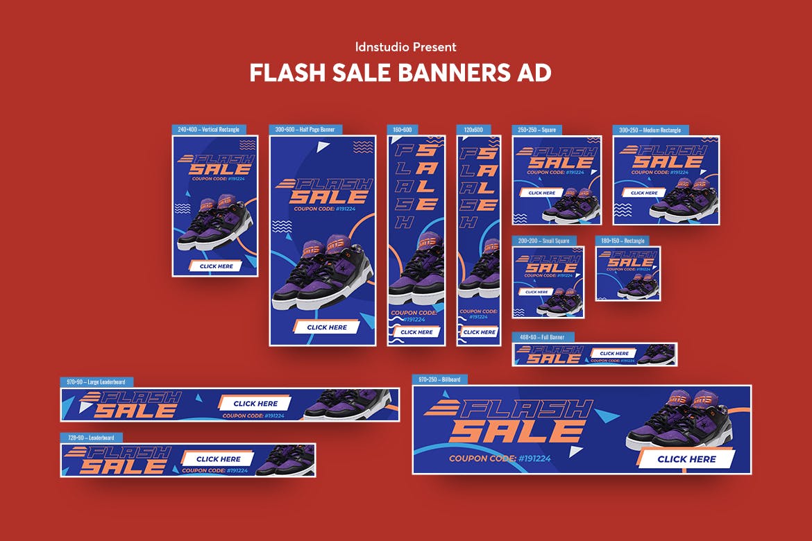 时尚产品促销网站常见尺寸广告图设计模板 Flash Sale Banners Ad插图(1)