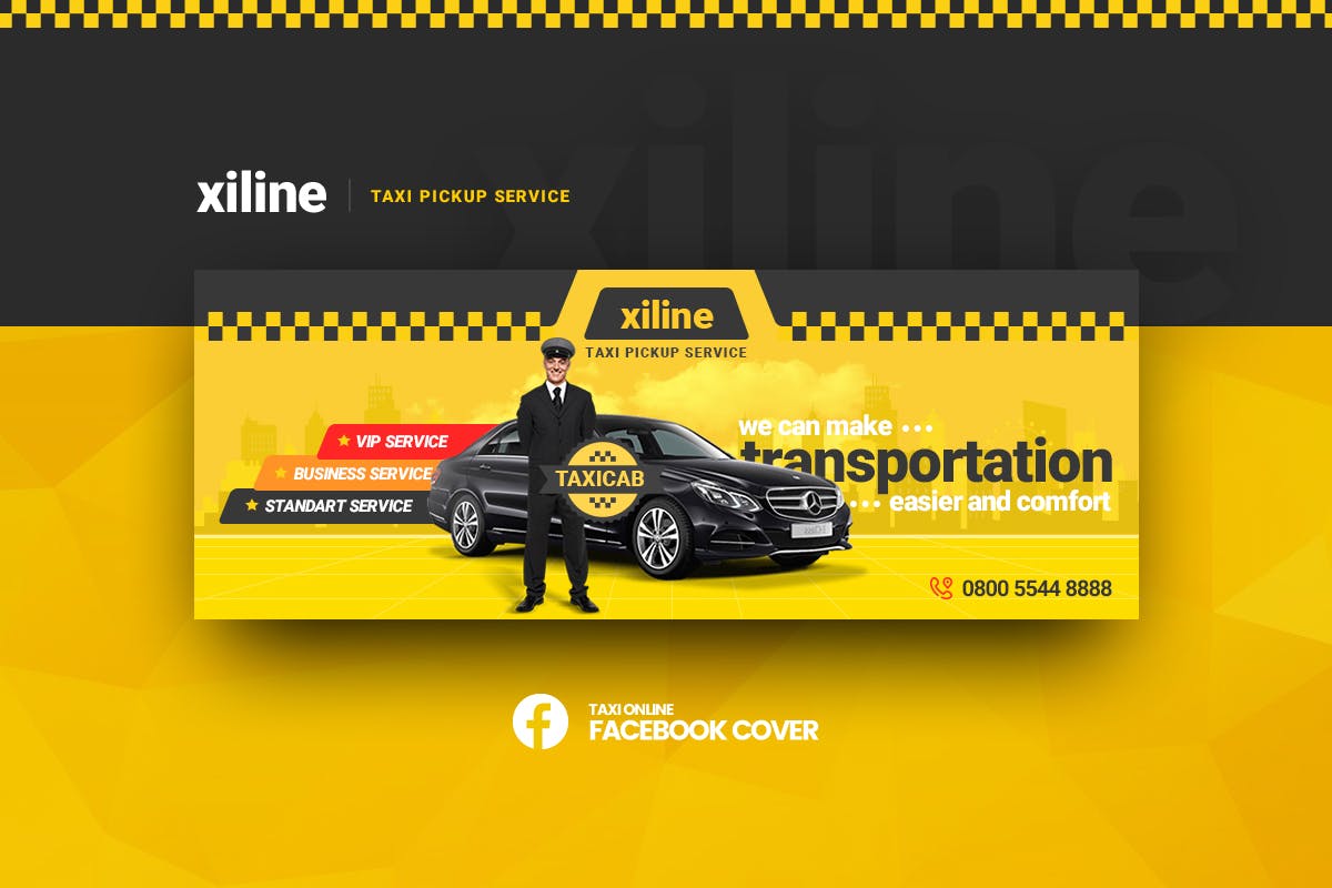 出租车滴滴出行社交素材库精选广告模板 Xiline – Taxi Online Facebook Cover Template插图