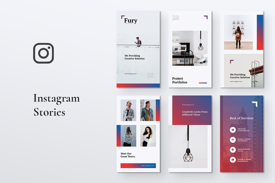 创意代理公司Instagram社交推广设计模板16设计网精选 FURY Creative Agency Instagram Stories插图(2)