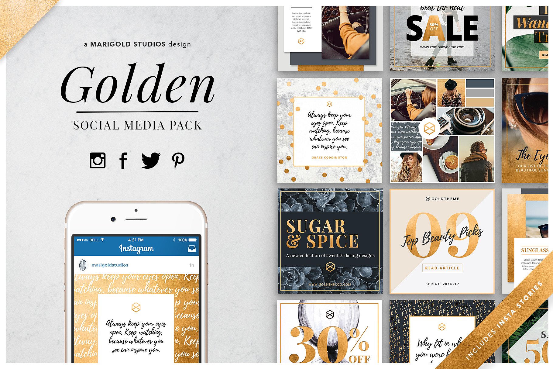 时尚生活主题社交媒体设计素材包 GOLDEN | Social Media Pack插图