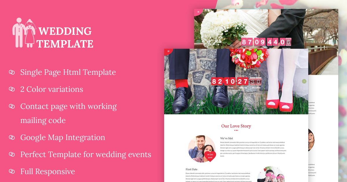 创意浪漫婚礼网站设计HTML模板16设计网精选下载 My Wedding – Wedding Invitation Template插图